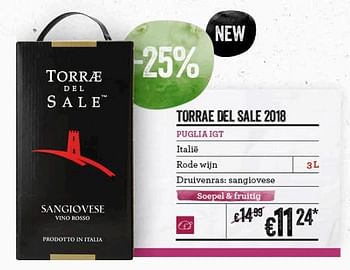 Promoties Torrae del sale 2018 puglia igt - Rode wijnen - Geldig van 12/09/2019 tot 09/10/2019 bij Delhaize