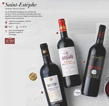 Promotions Saint-estèphe château moulin delille - Vins rouges - Valide de 13/09/2019 à 31/12/2019 chez Aldi