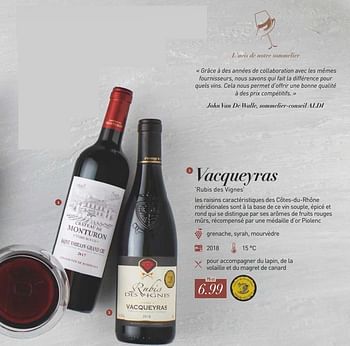 Promotions Vacqueyras rubis des vignes - Vins rouges - Valide de 13/09/2019 à 31/12/2019 chez Aldi