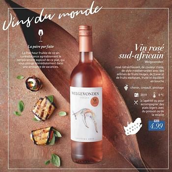 Promotions Vin rosé sud-africain welgevonden - Vins rosé - Valide de 13/09/2019 à 31/12/2019 chez Aldi