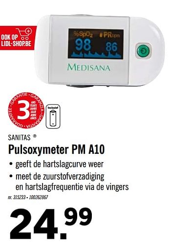 Promoties Sanitas pulsoxymeter pm a10 - Sanitas - Geldig van 23/09/2019 tot 28/09/2019 bij Lidl