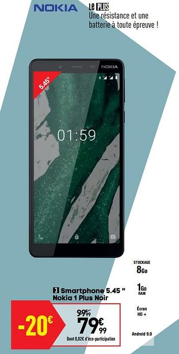 Promotions Nokia smartphone 5.45`` nokia 1 plus noir - Nokia - Valide de 27/08/2019 à 23/09/2019 chez Conforama