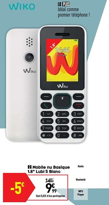 Promoties Wiko mobile nu basique 1.8`` lubi 5 blanc - Wiko - Geldig van 27/08/2019 tot 23/09/2019 bij Conforama