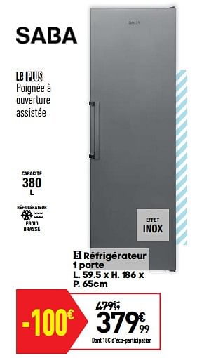 Promoties Saba réfrigérateur 1 porte - Saba - Geldig van 27/08/2019 tot 23/09/2019 bij Conforama