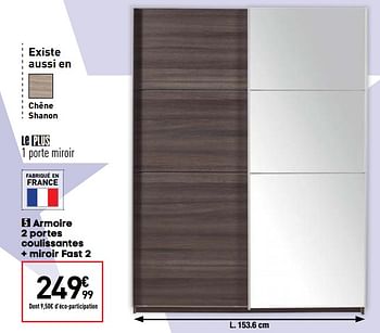 Promotions Armoire 2 portes coulissantes + miroir fast 2 - Produit Maison - Conforama - Valide de 27/08/2019 à 23/09/2019 chez Conforama
