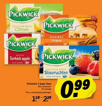 Promoties Pickwick 1-kops thee - Pickwick - Geldig van 16/09/2019 tot 22/09/2019 bij Albert Heijn