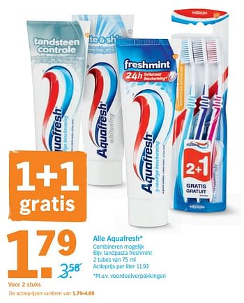 Promoties Alle aquafresh tandpasta freshmint - Aquafresh - Geldig van 16/09/2019 tot 22/09/2019 bij Albert Heijn