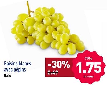Promoties Raisins blancs avec pépins - Huismerk - Aldi - Geldig van 16/09/2019 tot 21/09/2019 bij Aldi