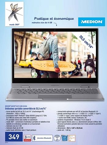 Promotions Medion akoya e4272 md 63320 ordinateur portable convertible de 35,5 cm-14`` - Medion - Valide de 16/09/2019 à 21/09/2019 chez Aldi