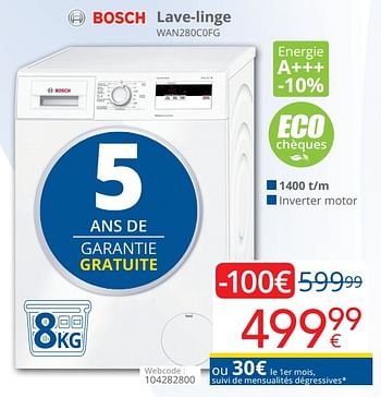 Promotions Bosch lave-linge wan280c0fg - Bosch - Valide de 16/09/2019 à 30/09/2019 chez Eldi