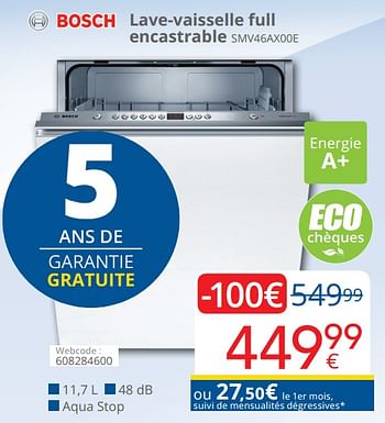 Promoties Bosch lave-vaisselle full encastrable smv46ax00e - Bosch - Geldig van 16/09/2019 tot 30/09/2019 bij Eldi