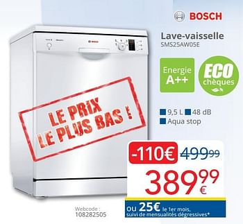 Promotions Bosch lave-vaisselle sms25aw05e - Bosch - Valide de 16/09/2019 à 30/09/2019 chez Eldi