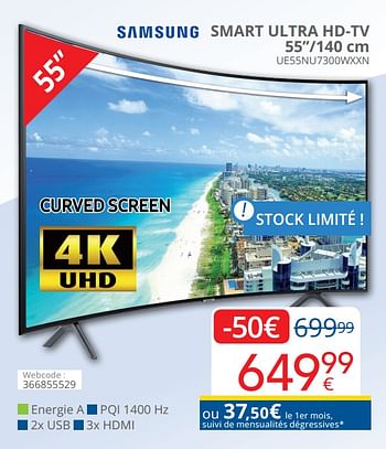 Promoties Samsung smart ultra hd-tv 55``-140 cm ue55nu7300wxxn - Samsung - Geldig van 16/09/2019 tot 30/09/2019 bij Eldi