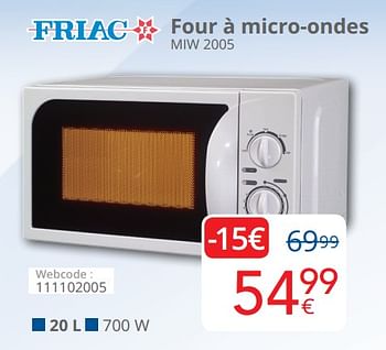 Promoties Friac four à micro-ondes miw 2005 - Friac - Geldig van 16/09/2019 tot 30/09/2019 bij Eldi