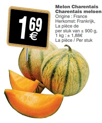 Promotions Melon charentais charentais meloen - Produit maison - Cora - Valide de 17/09/2019 à 24/09/2019 chez Cora