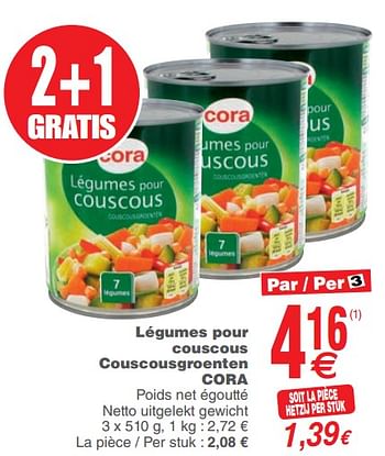 Promoties Légumes pour couscous couscousgroenten cora - Huismerk - Cora - Geldig van 17/09/2019 tot 24/09/2019 bij Cora