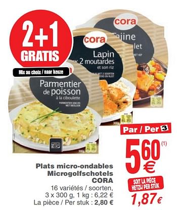 Promotions Plats micro-ondables microgolfschotels cora - Produit maison - Cora - Valide de 17/09/2019 à 24/09/2019 chez Cora