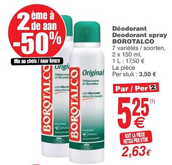 Promoties Déodorant deodorant spray borotalco - Borotalco - Geldig van 17/09/2019 tot 24/09/2019 bij Cora