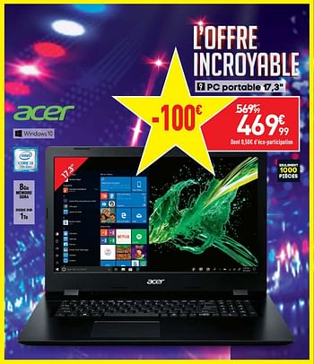 Promotions Acer pc portable 17,3 - Acer - Valide de 03/09/2019 à 23/09/2019 chez Conforama