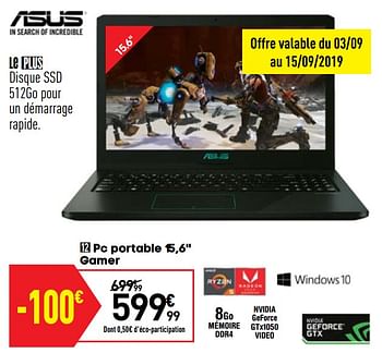 Promotions Asus pc portable 15,6`` gamer - Asus - Valide de 03/09/2019 à 23/09/2019 chez Conforama