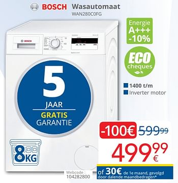 Promoties Bosch wasautomaat wan280c0fg - Bosch - Geldig van 16/09/2019 tot 30/09/2019 bij Eldi