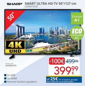 Promoties Sharp smart ultra hd-tv 50``-127 cm lc50ui7222e - Sharp - Geldig van 16/09/2019 tot 30/09/2019 bij Eldi