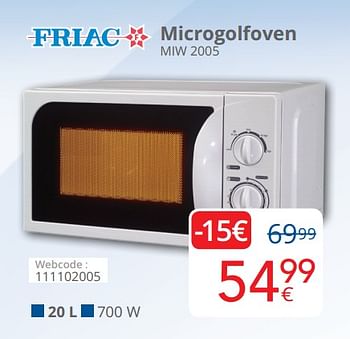 Promoties Friac microgolfoven miw 2005 - Friac - Geldig van 16/09/2019 tot 30/09/2019 bij Eldi