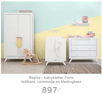 Promotions Bopita - babykamer fiore ledikant, commode en kledingkast - Bopita - Valide de 15/09/2019 à 21/09/2019 chez Baby & Tiener Megastore
