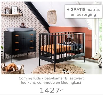 Promoties Coming kids - babykamer bliss zwart ledikant, commode en kledingkast - Coming Kids - Geldig van 15/09/2019 tot 21/09/2019 bij Baby & Tiener Megastore