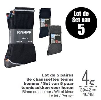 Promoties Lot de 5 paires de chaussettes tennis homme - set van 5 paar tennissokken voor heren - Huismerk - Cora - Geldig van 17/09/2019 tot 30/09/2019 bij Cora
