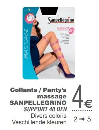 Promotions Collants - panty`s massage sanpellegrino support 40 den - Sanpellegrino - Valide de 17/09/2019 à 30/09/2019 chez Cora