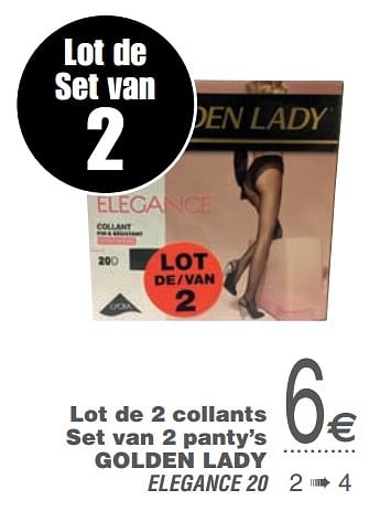 Promotions Lot de 2 collants set van 2 panty`s golden lady elegance 20 - Golden Lady - Valide de 17/09/2019 à 30/09/2019 chez Cora