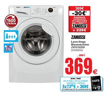 Promoties Zanussi lave-linge wasmachine zwf8163bw - Zanussi - Geldig van 17/09/2019 tot 30/09/2019 bij Cora