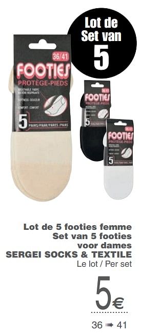 Promotions Lot de 5 footies femme set van 5 footies voor dames sergei socks + textile - Sergei - Valide de 17/09/2019 à 30/09/2019 chez Cora