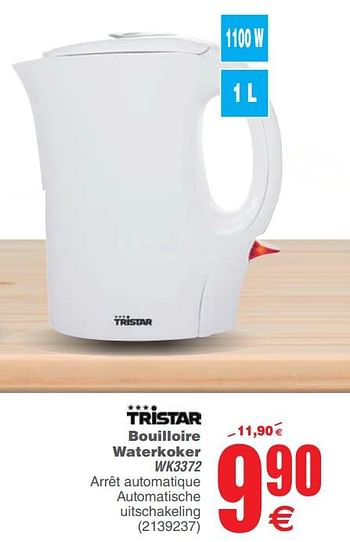 Promoties Tristar bouilloire waterkoker wk3372 - Tristar - Geldig van 17/09/2019 tot 30/09/2019 bij Cora