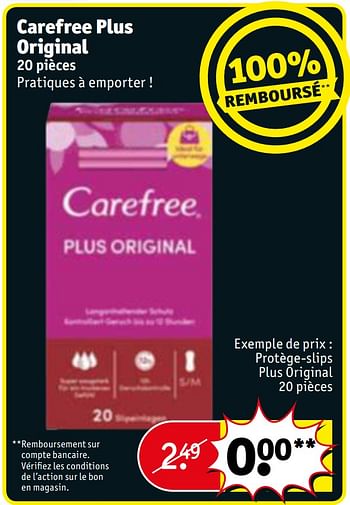 Promoties Carefree plus original protège-slips plus original - Carefree - Geldig van 17/09/2019 tot 22/09/2019 bij Kruidvat