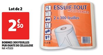 Promoties Bobines 300 feuilles pur ouate de cellulose - Huismerk - Auchan - Geldig van 18/09/2019 tot 24/09/2019 bij Auchan