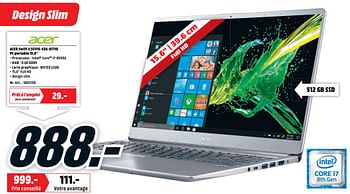 Promoties Acer swift 3 sf315-52g-8770 pc portable 15.6 - Acer - Geldig van 16/09/2019 tot 22/09/2019 bij Media Markt