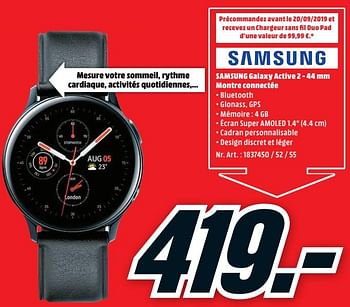 Promoties Samsung galaxy active 2 - 44 mm montre connectée - Samsung - Geldig van 16/09/2019 tot 22/09/2019 bij Media Markt