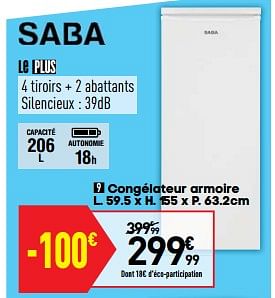 Promotions Saba congélateur armoire - Saba - Valide de 10/09/2019 à 23/09/2019 chez Conforama