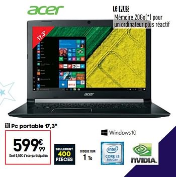 Promotions Acer pc portable 17,3 - Acer - Valide de 10/09/2019 à 23/09/2019 chez Conforama