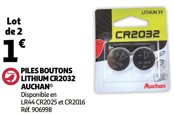 Produit Maison Auchan Ronq Piles boutons lithium cr2032 auchan