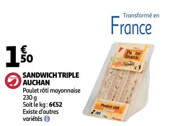 Promotions Sandwich triple auchan - Produit Maison - Auchan Ronq - Valide de 18/09/2019 à 24/09/2019 chez Auchan Ronq