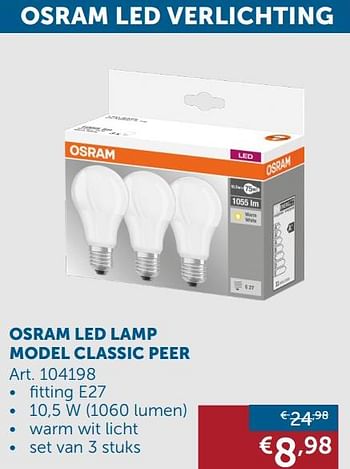 Promotions Osram led lamp model classic peer - Osram - Valide de 24/09/2019 à 21/10/2019 chez Zelfbouwmarkt