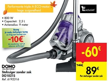 Promoties Domo elektro stofzuiger zonder zak do1021s - Domo elektro - Geldig van 18/09/2019 tot 30/09/2019 bij Carrefour