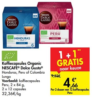 Promoties Koffiecapsules organic nescafe dolce gusto koffiecapsules peru - Nescafe - Geldig van 18/09/2019 tot 30/09/2019 bij Carrefour