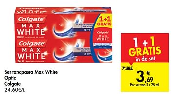 Promoties Set tandpasta max white optic colgate - Colgate - Geldig van 18/09/2019 tot 30/09/2019 bij Carrefour