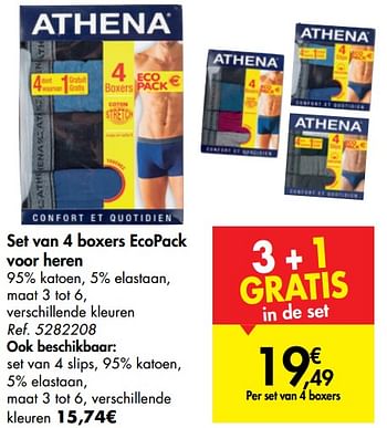Promoties Set van 4 boxers ecopack voor heren - Athena - Geldig van 18/09/2019 tot 30/09/2019 bij Carrefour