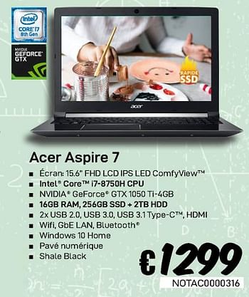 Promoties Acer aspire 7 - Acer - Geldig van 23/08/2019 tot 30/09/2019 bij Compudeals