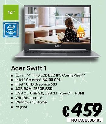 Promotions Acer swift 1 - Acer - Valide de 23/08/2019 à 30/09/2019 chez Compudeals